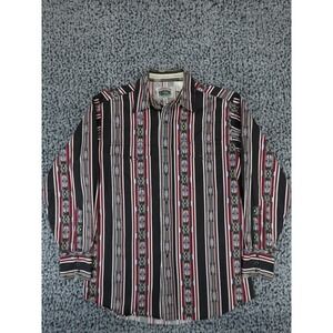 Cumberland Outfitters Mens M Western Shirt Aztec Stripe Black Burgundy Cotton